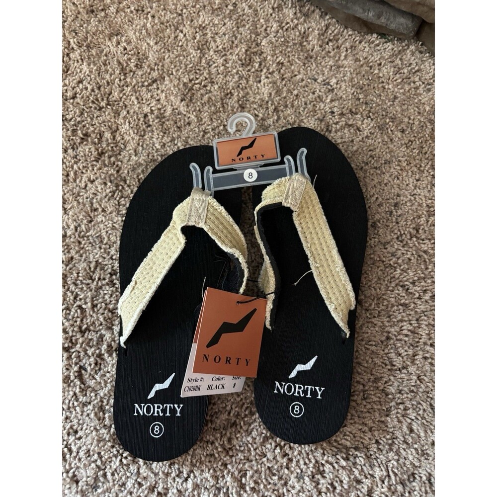 Norty Big Boys Thong Flip Flop Size 8 Black & Tan NWT